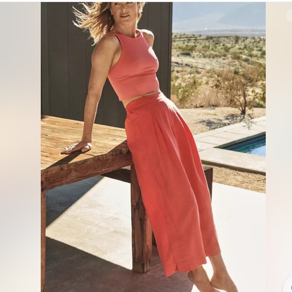 Athleta Playa Linen Wide Crop Pants in‎ Passionfruit Coral Size 14 - Picture 1 of 14